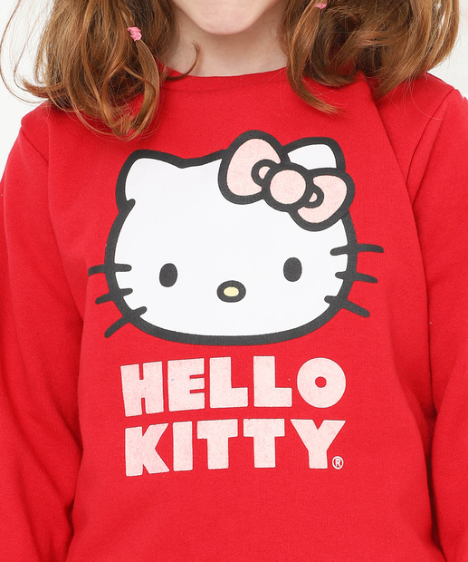 Blusão Infantil Moletom Hello Kitty Tam 4 a 10 Vermelho