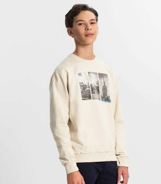 Blusão Juvenil Masculino Em Moletom Minty Bege