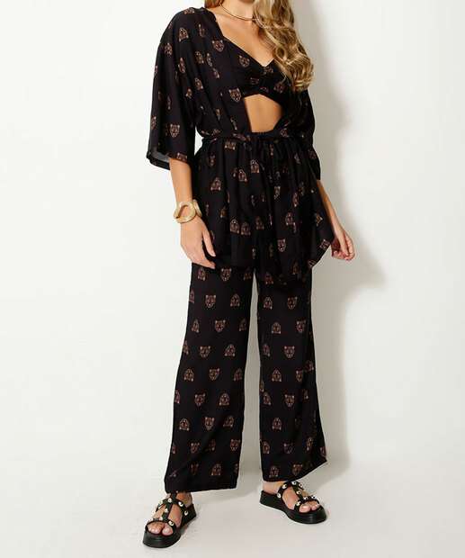 Kimono Feminino Estampa Onça Manga Curta 