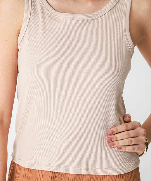 Blusa Regata Feminina Canelada Marisa Bege