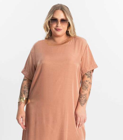 Vestido Super Midi Plus Size Secret Glam Marrom
