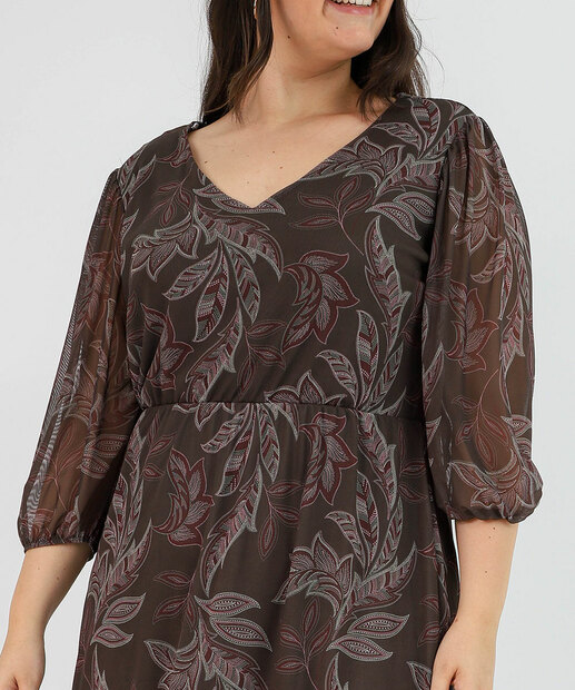 Vestido Plus Size Feminino Tule Estampado Marisa Verde