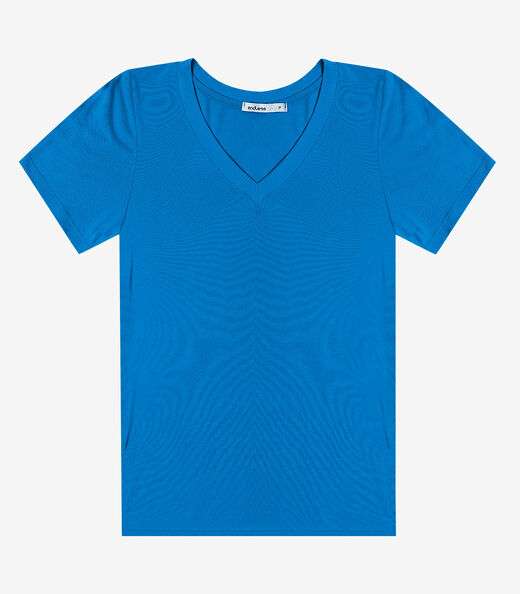 Blusa Feminina Manga Curta Decote V Endless Azul