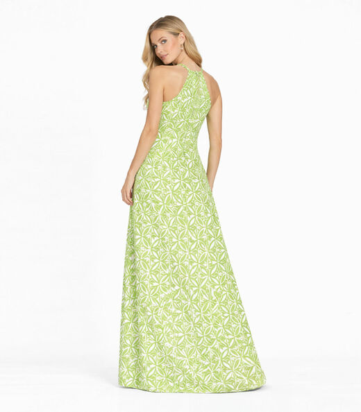 Vestido Longo Estampado Sem Manga Infinita Cor Verde