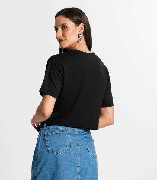 Blusa Cropped Manga Curta Rovitex Preto