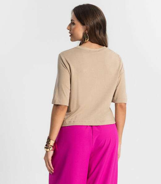 Blusa Feminina Manga Curta em Molecotton Endless Marrom