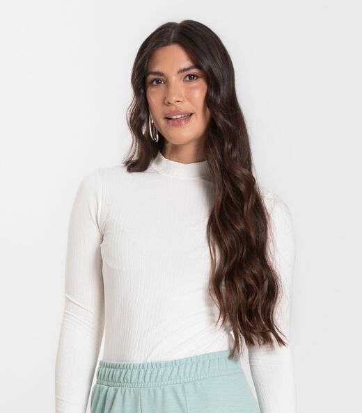 Blusa Manga Longa Feminina Canelada Select Bege