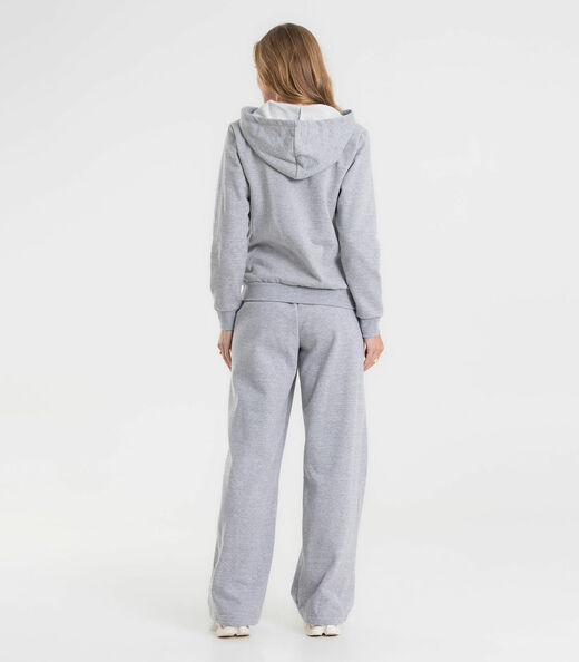 Calça Wide Leg Moletom Peluciado Básico Rovitex Cinza