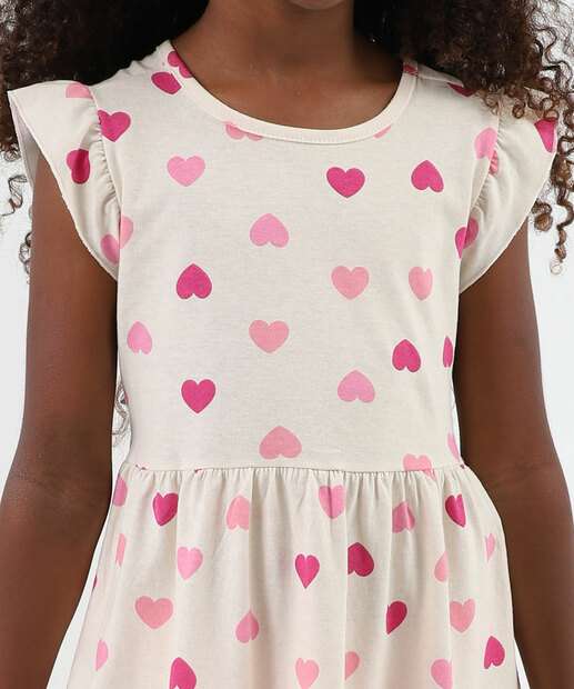 Vestido Infantil Corações Babado Marisa Tam 4 a 10 Bege