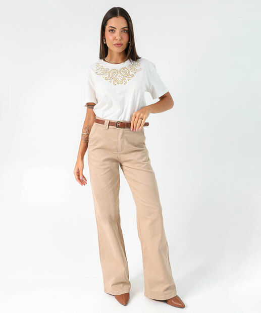 Blusa Feminina Estampa Paisley Manga Curta Marisa Off White