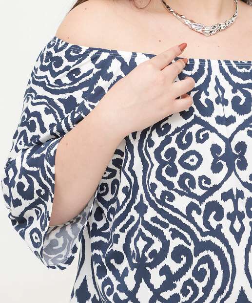 Blusa Ciganinha Plus Size Feminina Estampada Manga 7/8