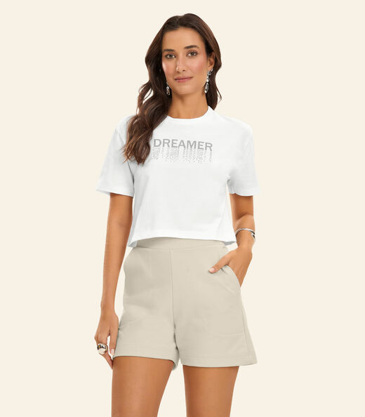 T- Shirt Feminina Meia Malha Rovitex Branco