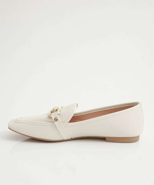 Mocassim Loafer Feminino Bico Quadrado Off White