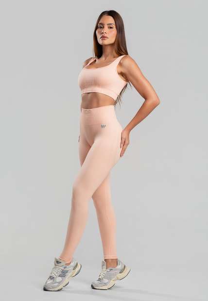 Conjunto Fitness sem Costura Top e Legging em Poliamida Salmão Wemood