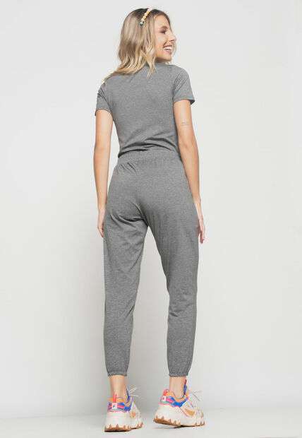 Blusa  Gola Alta Manga Curta Malha Grafite