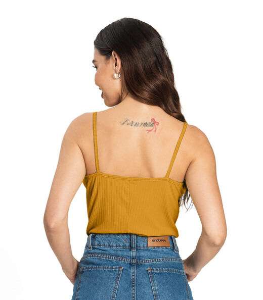Blusa De Alça Feminina Ribana Canelada Rovitex Amarelo