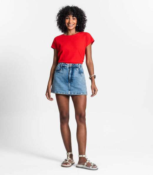 Blusa Feminina Ribana Canelada Básica Rovitex Laranja