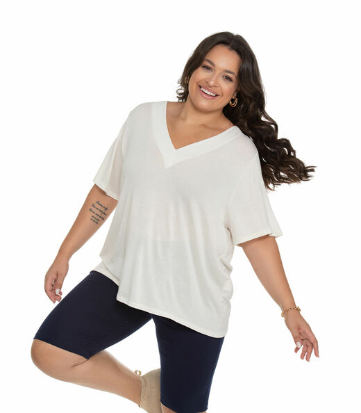 Blusa Feminina Plus Size Básica Secret Glam Bege