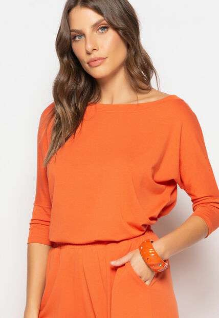 Conjunto Blusa Canoa 3/4 e Wide Leg Malha Terra Salvatore