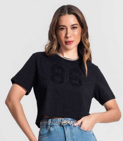 Camiseta Feminina Em Meia Malha Rovitex Preto
