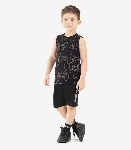 Conjunto Infantil Machão Com Bermuda Rovi Kids Preto