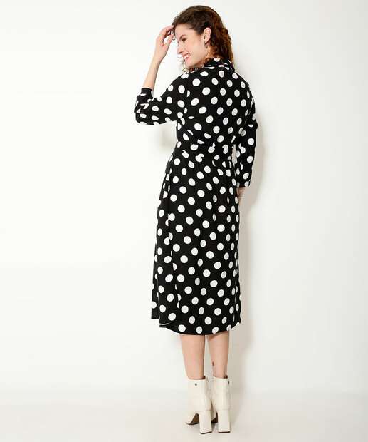 Vestido Midi Feminino Chemise Estampa Poá Marisa