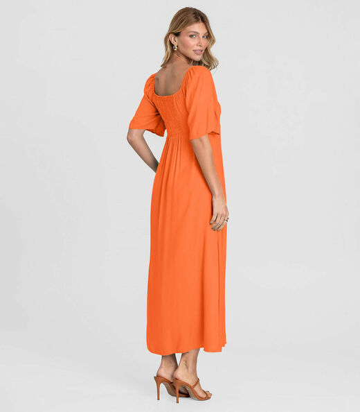 Vestido Feminino Midi Em Viscose Com Manga Curta Dianna Laranja