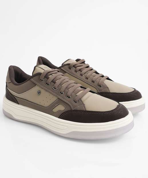 Tênis Casual Masculino Recorte Marrom