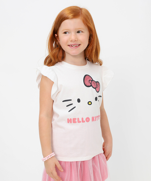 Conjunto Infantil Tule Paetê Hello Kitty Tam 4 a 10 Off White
