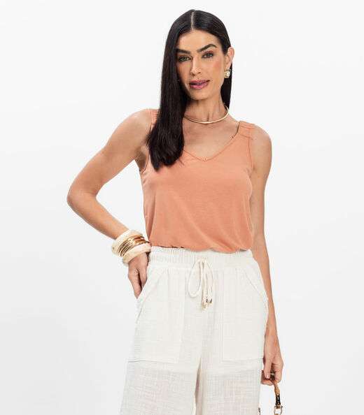 Image_Regata Alça Franzida Feminino Rovitex Marrom