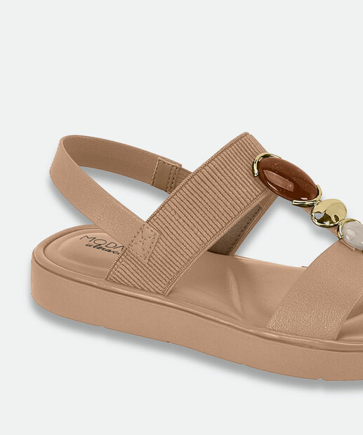 Sandália Feminina Rasteira Pedras Sintéticas Modare Bege