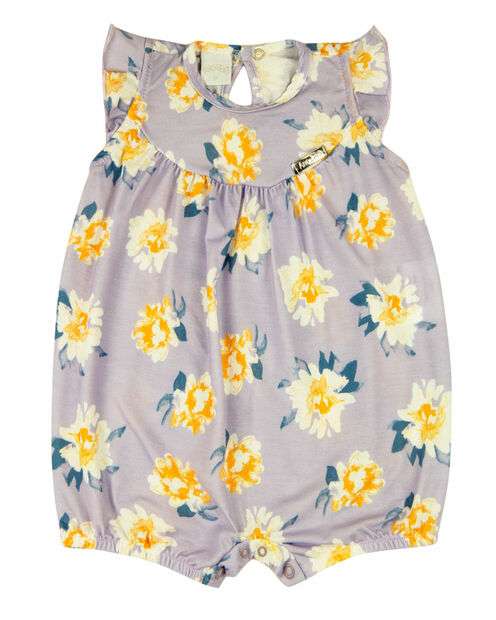 Image_Macacão Bebê Menina Verão Manga Cavada Microfibra Estampada Floral - Lilas
