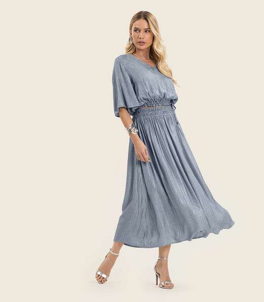 Saia Midi Feminina Cós Com Elástico Endless Azul