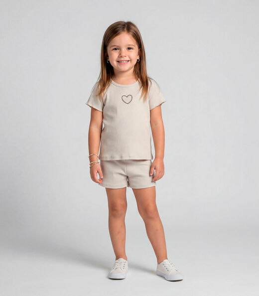 Image_Conjunto Infantil Feminino Blusa e Short Select Bege