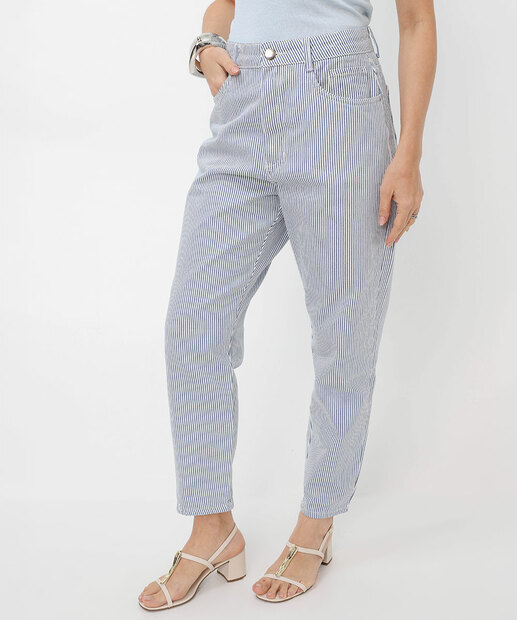 Calça Jeans Reta Feminina Listrada Marisa Branco