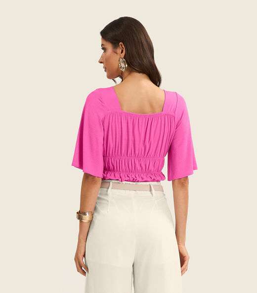 Blusa Cropped Feminina com Manga Ampla Endless Rosa