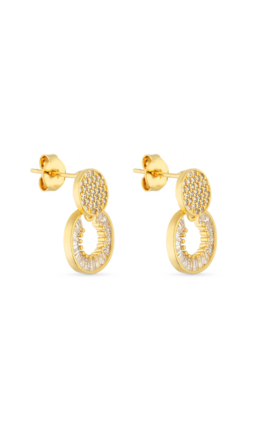 Brinco Semijoia Dourado Cravejado com Micro Zircônias Cristal