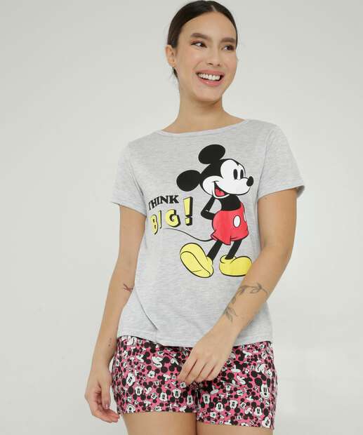 Pijama Feminino Estampa Mickey Manga Curta Disney