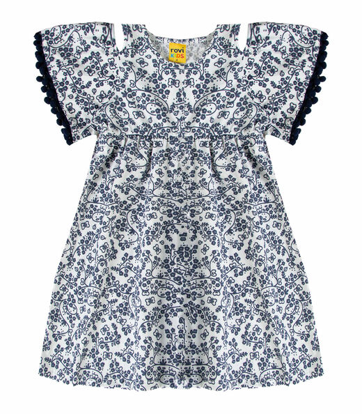 Vestido Infantil Cotton Com Pompom Rovi Kids Bege