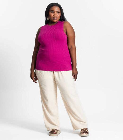 Regata Plus Size Em Ribana Canelada Secret Glam Roxo