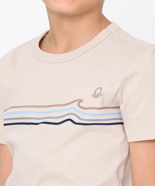 Camiseta Infantil Manga Curta Estampada MR Tam 4 a 10 Bege