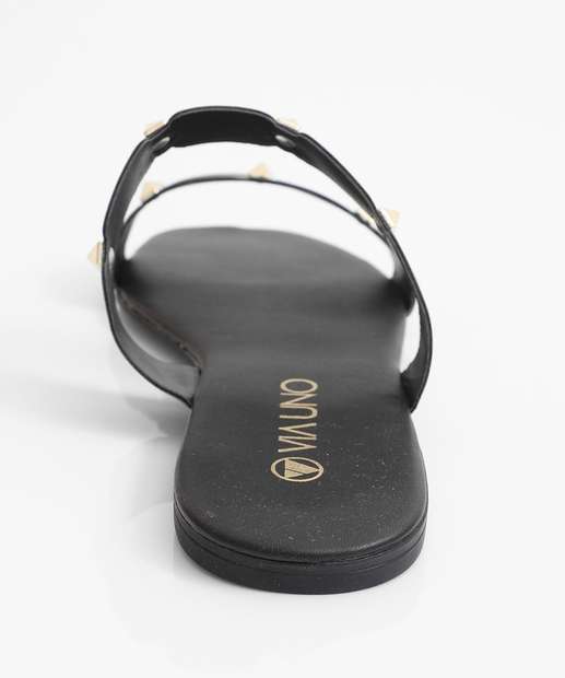 Rasteirinha Feminina Tiras Tachas Via Uno Preto 