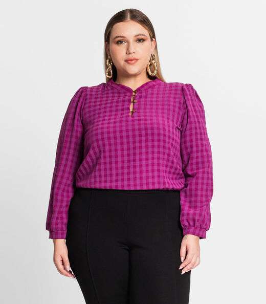 Image_Blusa Plus Size Em Air Flow Xadrez Secret Glam Roxo