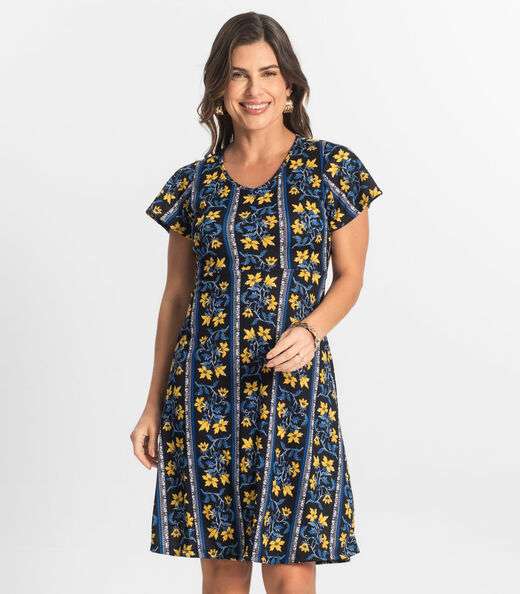 Vestido Feminino Evasê Estampado Select Azul