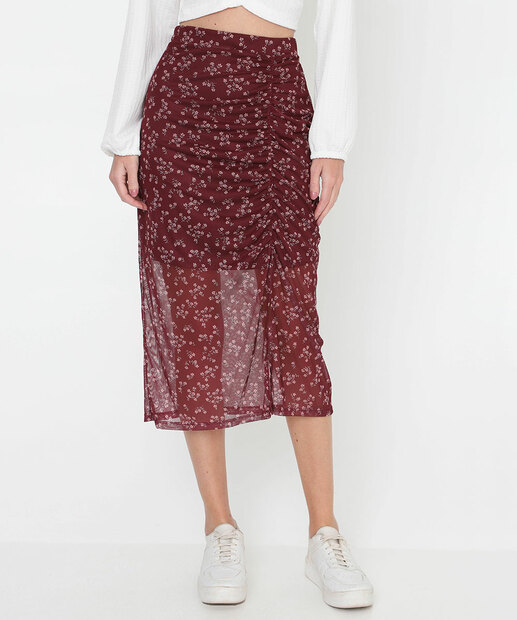 Saia Feminina Midi Estampada Tule Colissê Marisa Vinho