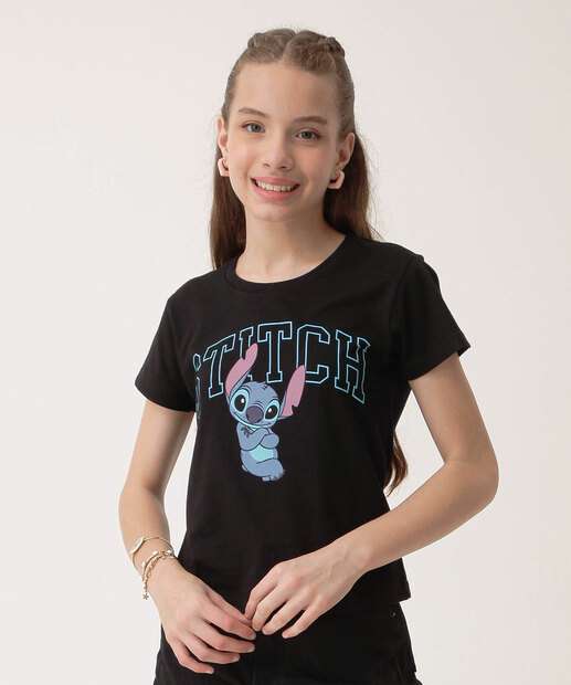 Image_Camiseta Juvenil Stitch Disney Tam 06 a 14 Preta