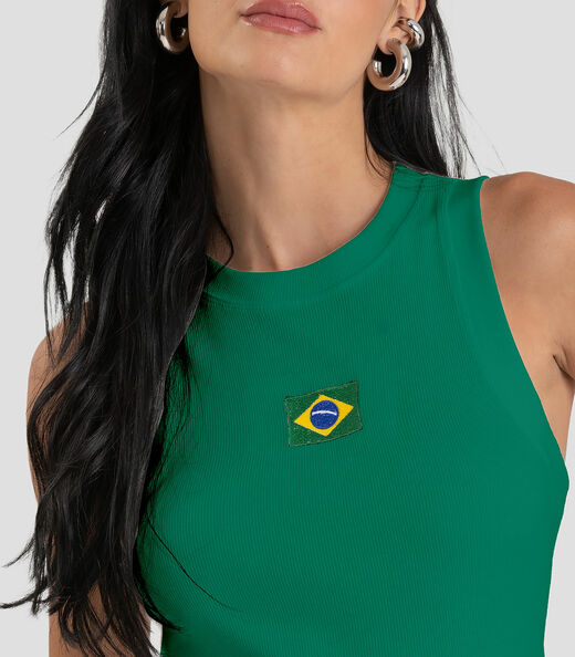 Regata Feminina em Ribana Canelada Brasil Dianna Verde