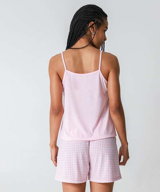 Pijama Feminino Recorte Renda Xadrez Marisa Rosa