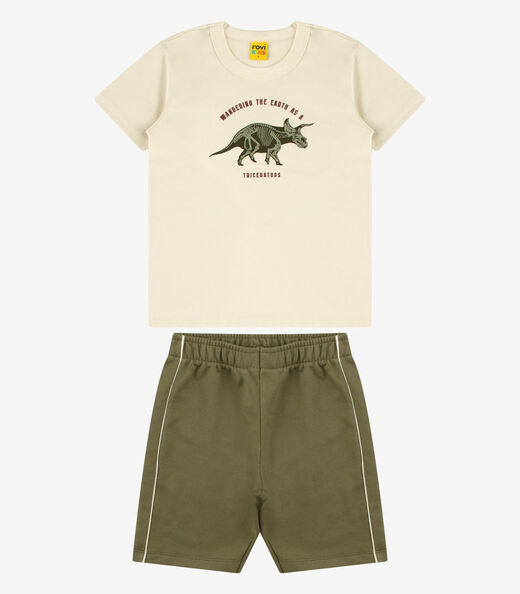 Conjunto Camiseta com Bermuda Masculino Rovi Kids Bege