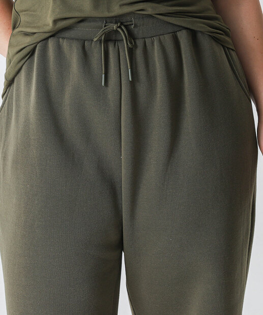 Calça Plus Size Reta Moletom Flanelado Feminina Marisa Verde